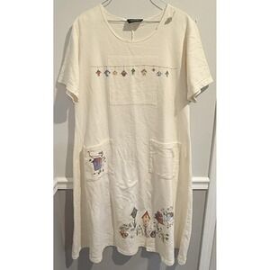 L.A. Artwear Vtg Hand Painted Rhinestone Boho Trendy long Dress Pockets Retro L